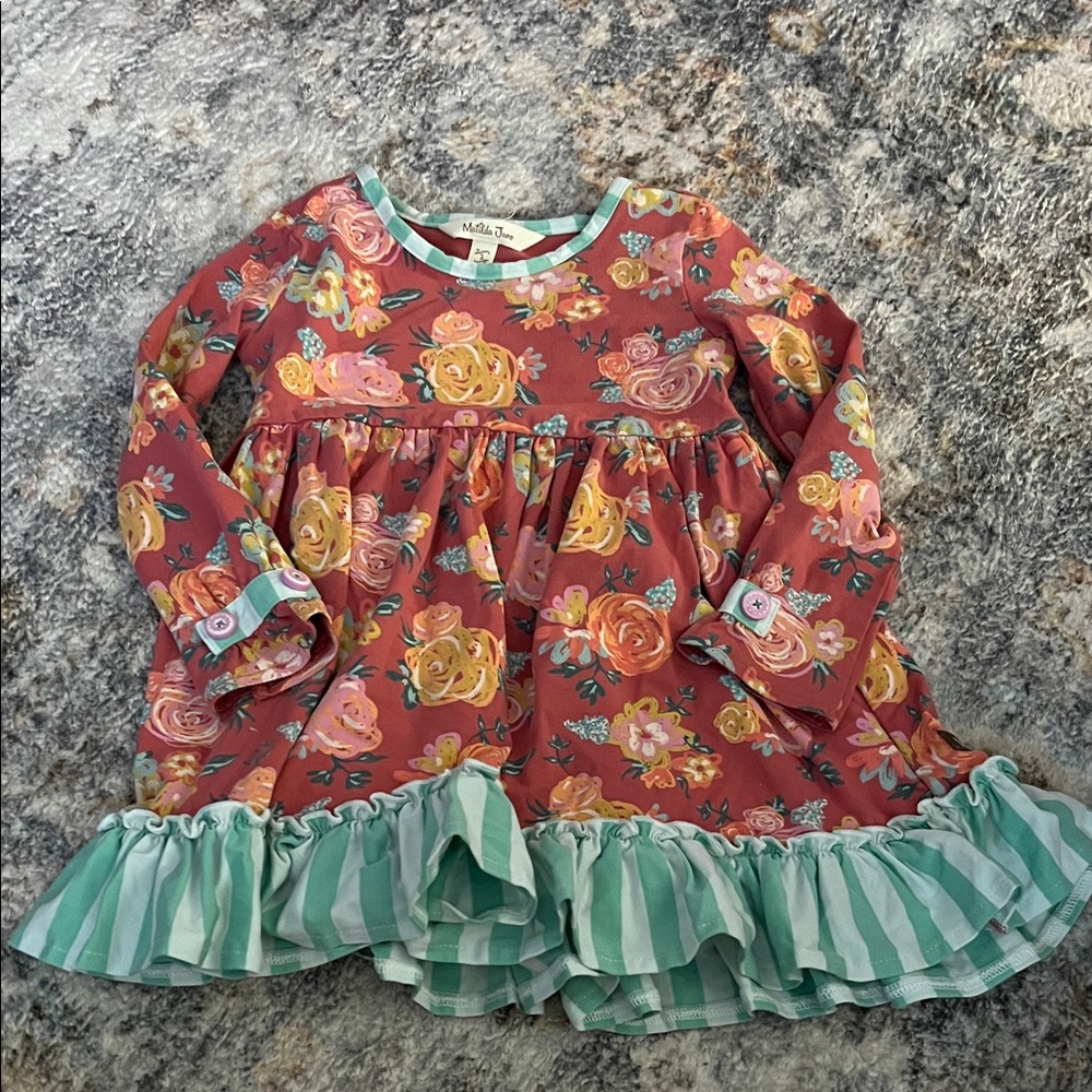 Matilda Jane Floral Dress with Ruffle Hem - Red and Green